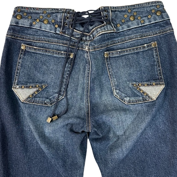 Vintage Y2K 90s Delicious By Mudd Studded Low Rise Flare Jeans Size 9 Lace Up - Picture 4 of 14